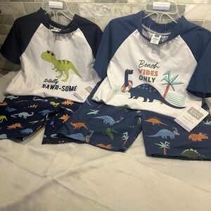 2 Hudson Baby 2 Piece Short Sleeve Rash Guard Sets 5T Dinosaur UPF 50+ NEW‎